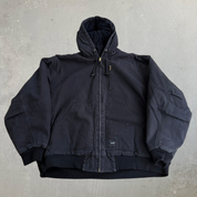 J- Vintage Walls Quilt Blanket Lined Black Canvas Hooded Work Jacket - XL