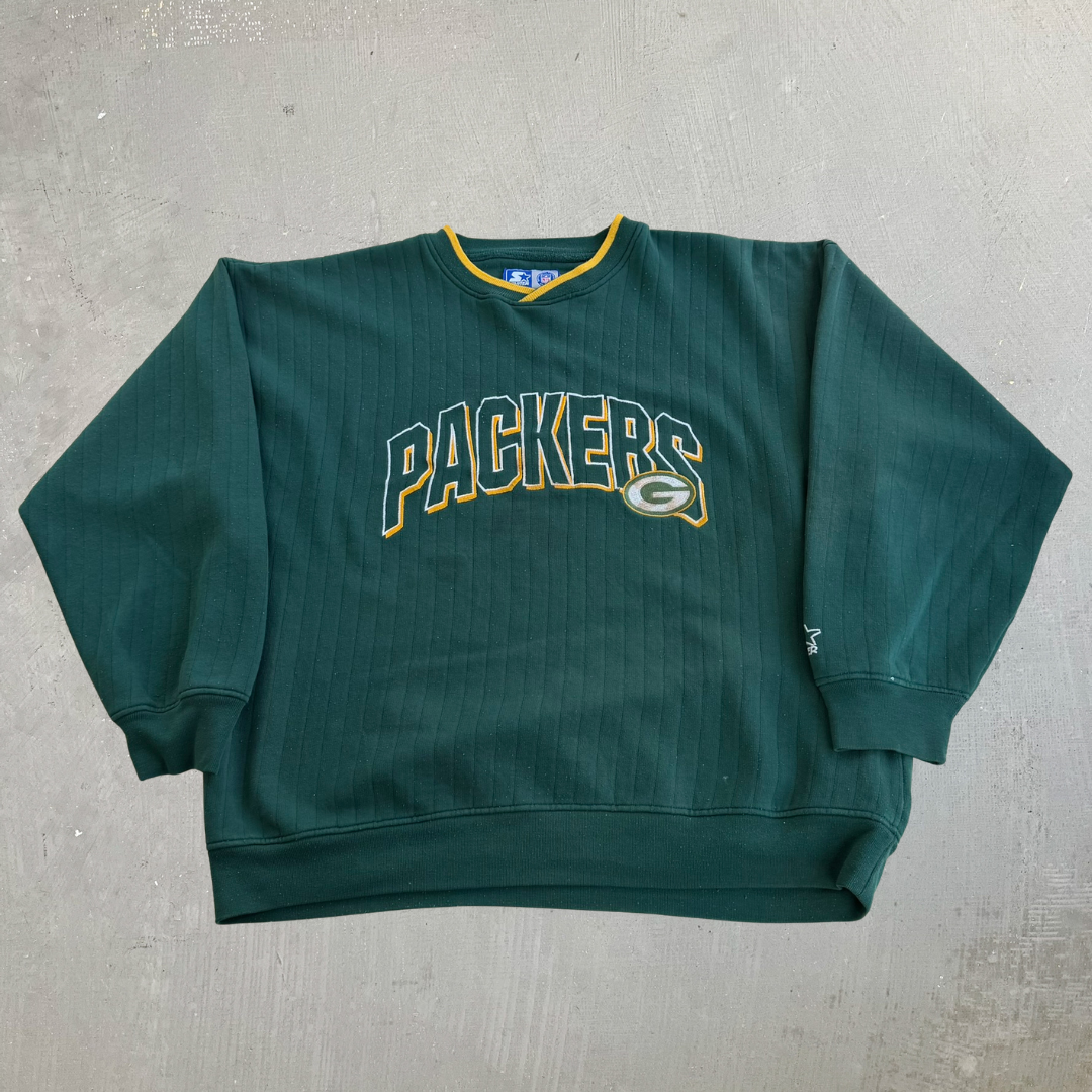 J- Vintage Green Bay Packers NFL Starter Embroidered Logo & Text Crewneck - XL