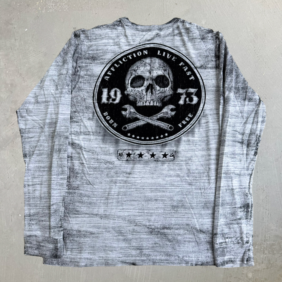 J- Vintage Affliction Live Fast Text & Graphic Long Sleeve Tee - L