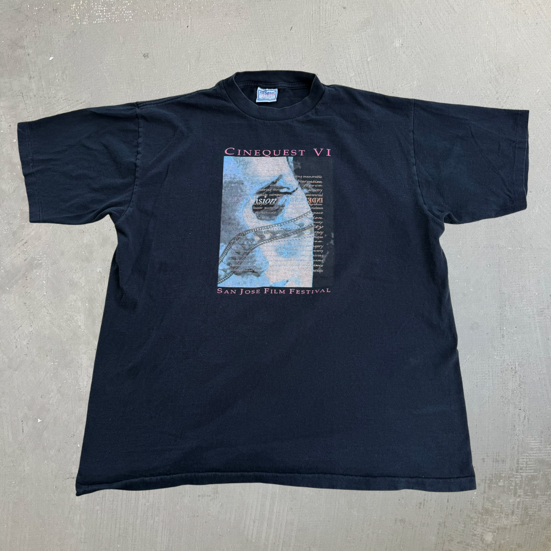 J- Vintage '96 San Jose Film Festival Cinequest 6 Text & Graphic Made In USA Single Stitch Tee - XL