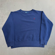 J- Vintage 90s Polo RL Embroidered Logo Navy Crewneck - L