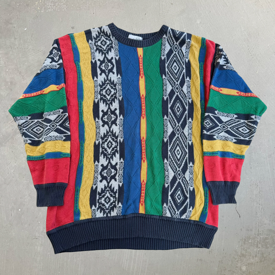 J- Vintage Sandro Pozzi Patterned Knit Sweater - XL