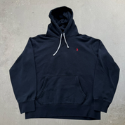 J- Vintage Polo Ralph Lauren Embroidered Logo Black Pullover Hoodie - L
