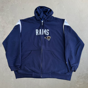 J- Vintage St Louis Rams NFL Reebok Embroidered Logo Zip Up Hoodie - 2XL