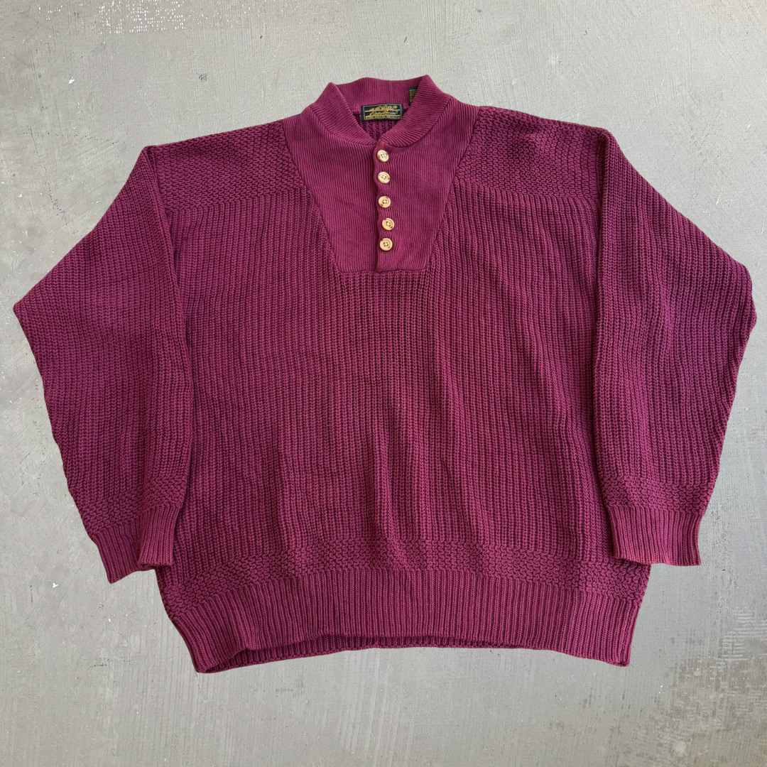 J- Vintage Eddie Bauer Maroon Henley Knit Sweater - L (fits XL)