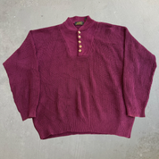 J- Vintage Eddie Bauer Maroon Henley Knit Sweater - L (fits XL)