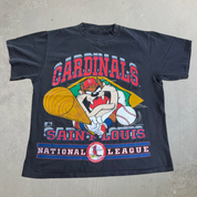 J- Vintage '93 St Louis Cardinals MLB Looney Tunes Tazmanian Devil Graphic Made In USA Single Stitch Tee - XL