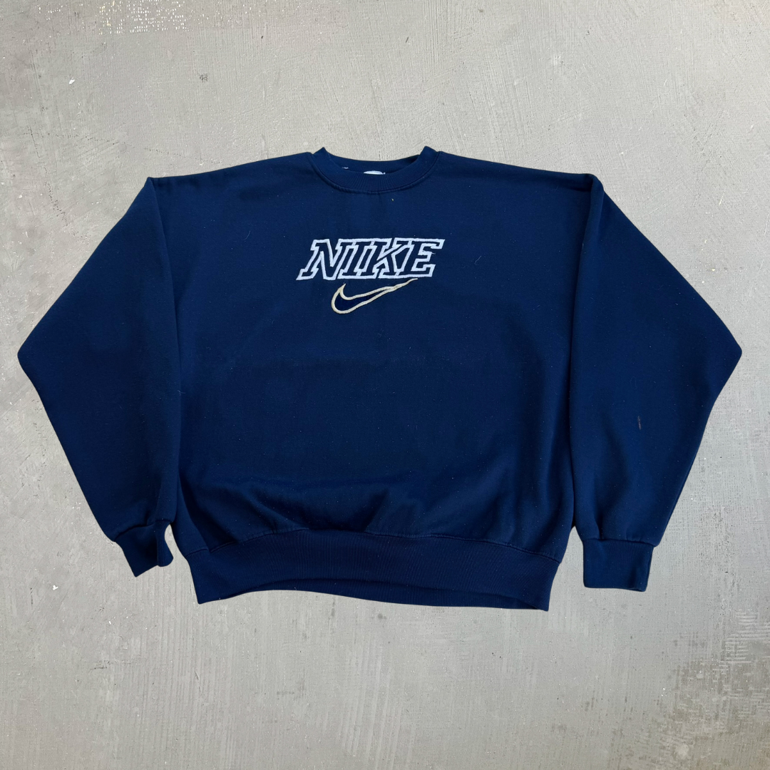 J- Vintage 90s Nike Embroidered Swoosh & Text Crewneck - XL