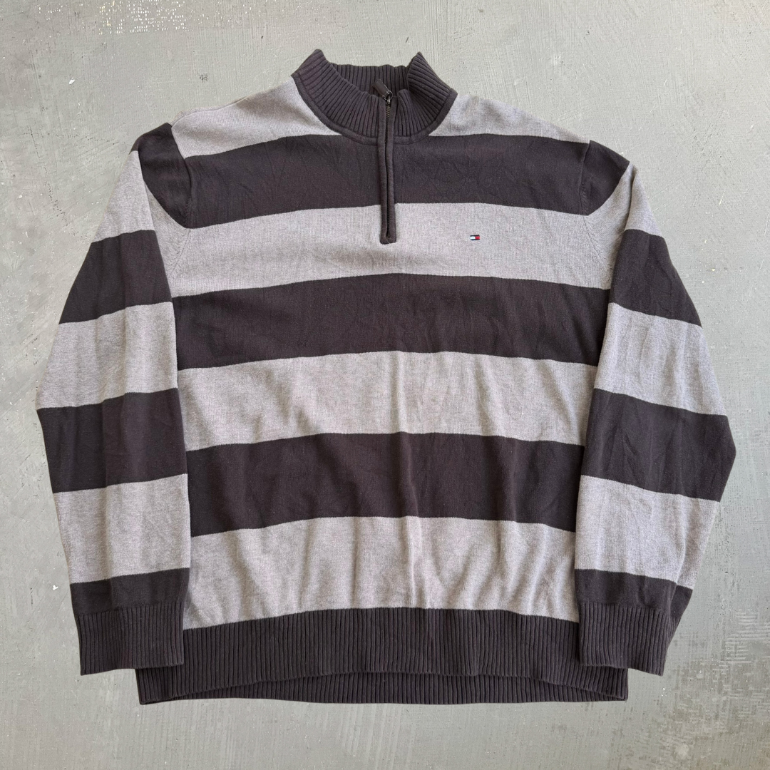 J- Vintage Tommy Hilfiger Embroidered Logo Quarter Zip Sweater - XL