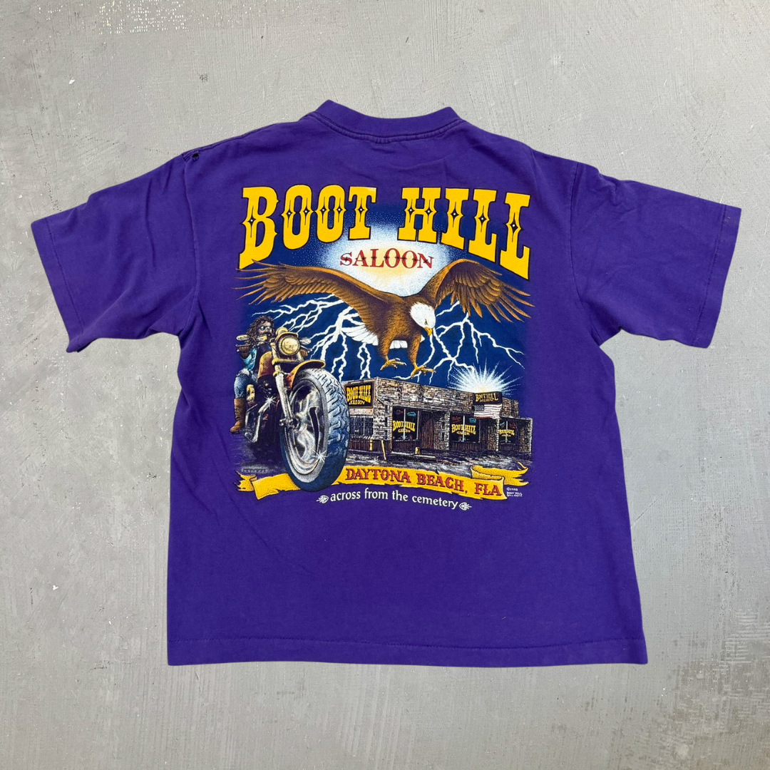J- Vintage '95 Boothill Saloon Motorcycle Made In USA Single Stitch Pocket Tee - L