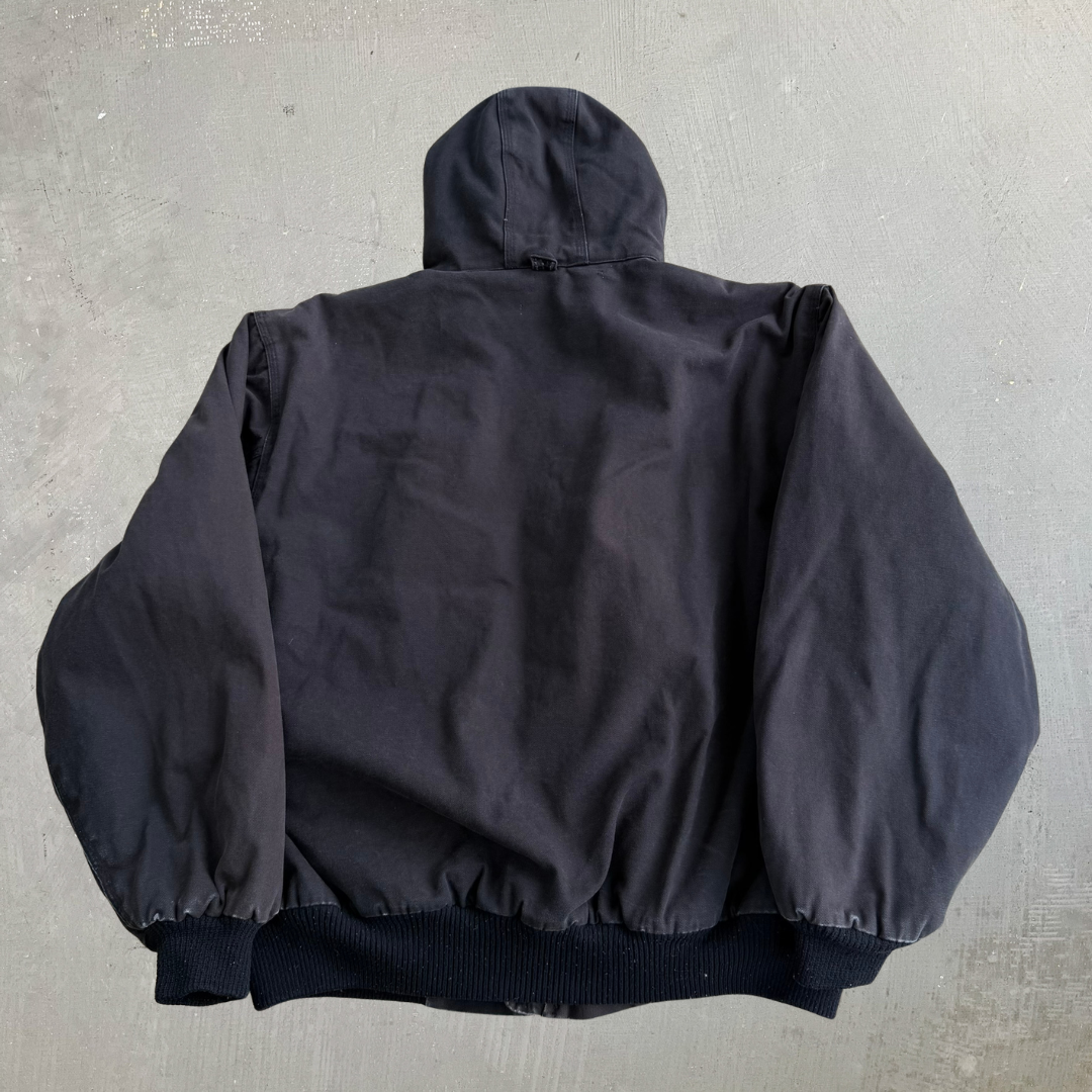 J- Vintage Walls Workwear Faded Black Canvas Hooded Work Jacket - XL
