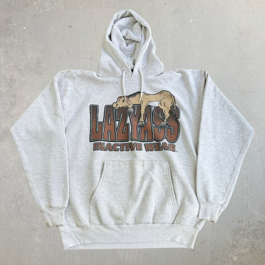 Vintage 90s Lazy Ass Inactive Wear Graphic Hanes Comfortblend Hoodie - L