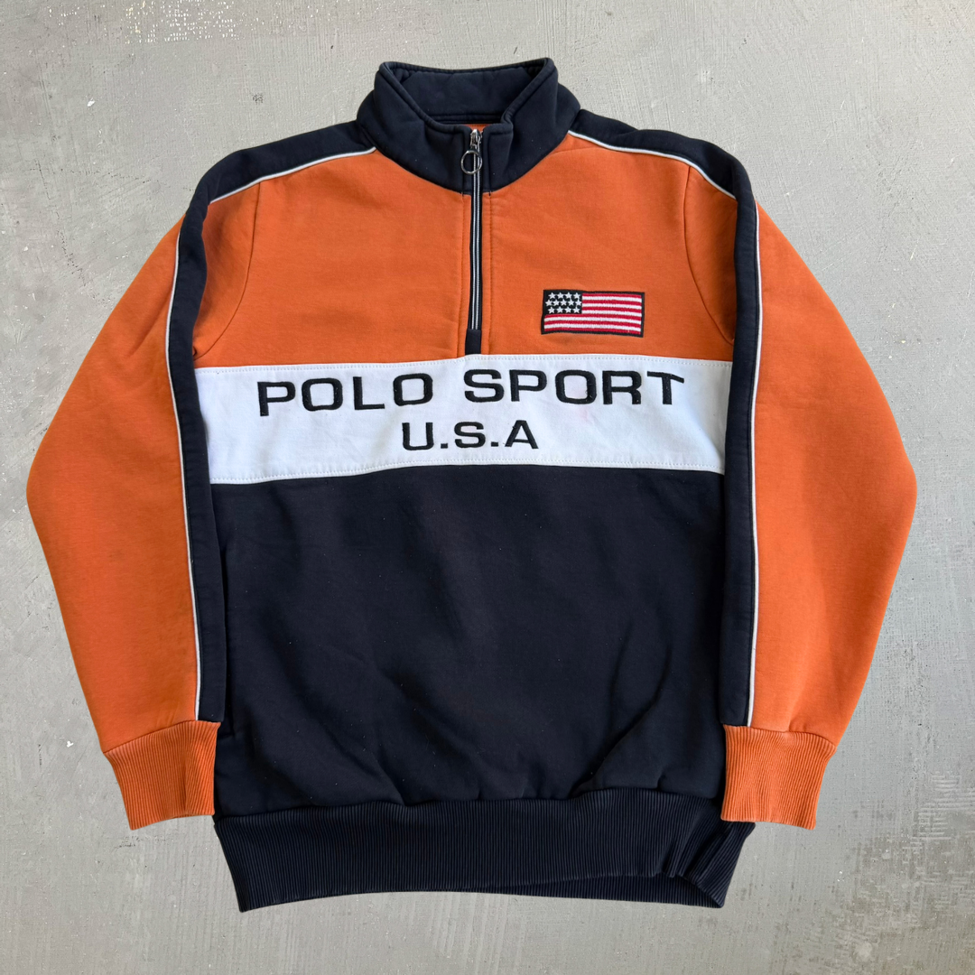 J- Polo Sport RL USA Embroidered Text Quarter Zip Crewneck - M