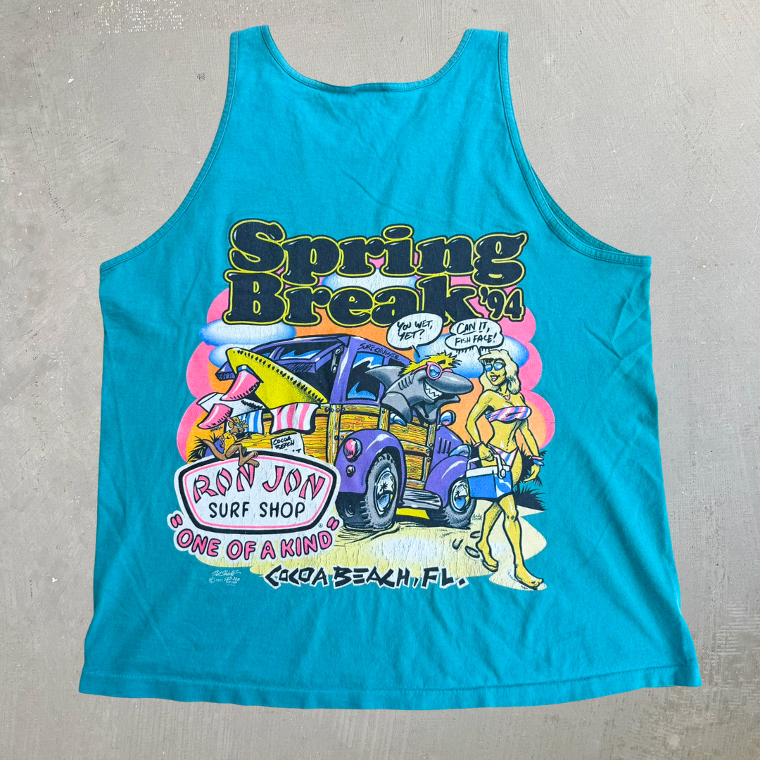 J- Vintage '94 Ron John Surf Shop Spring Break Cocoa Beach Fla Graphic Tank Top - L