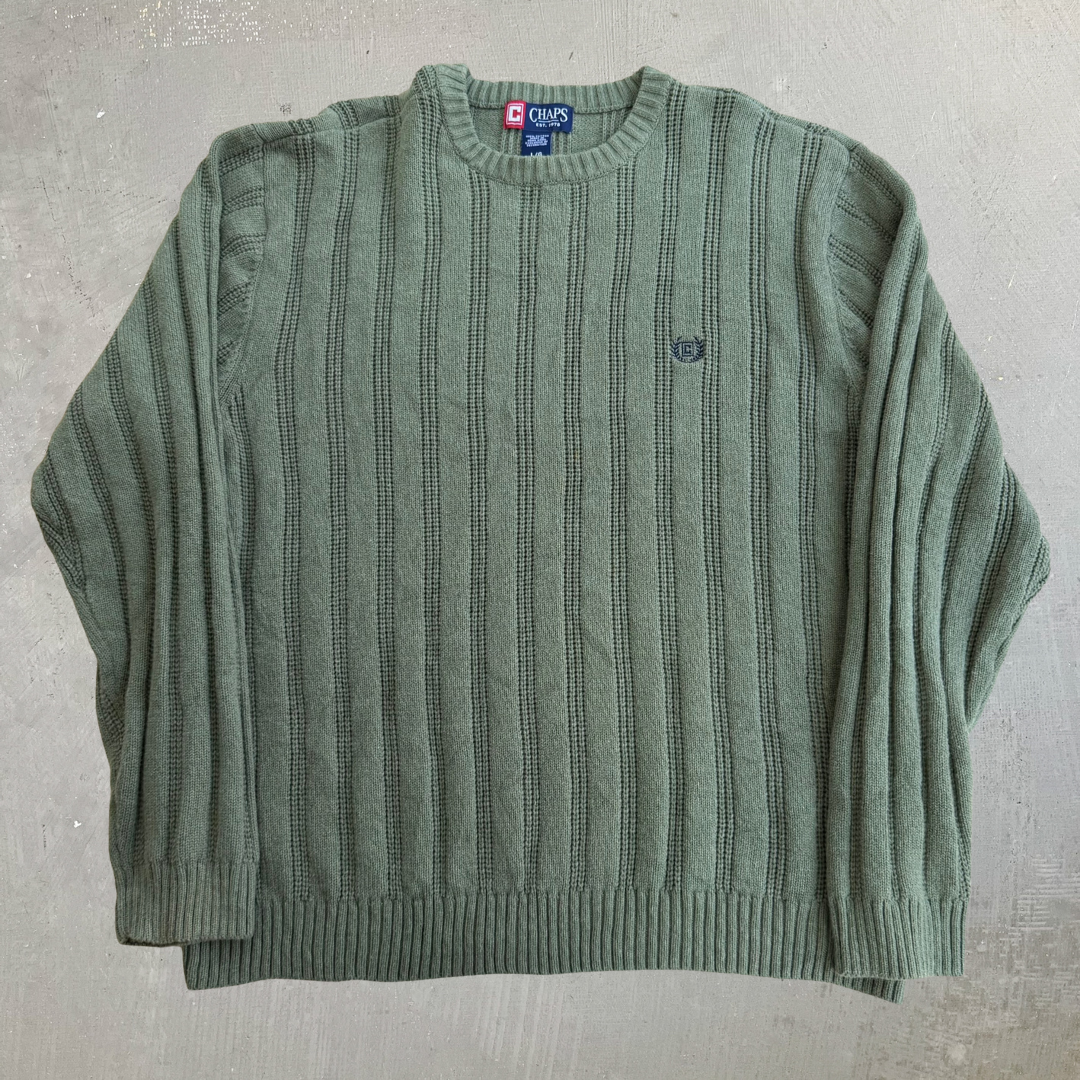 J- Vintage Chaps RL Embroidered Logo Sage Green Knit Sweater - L