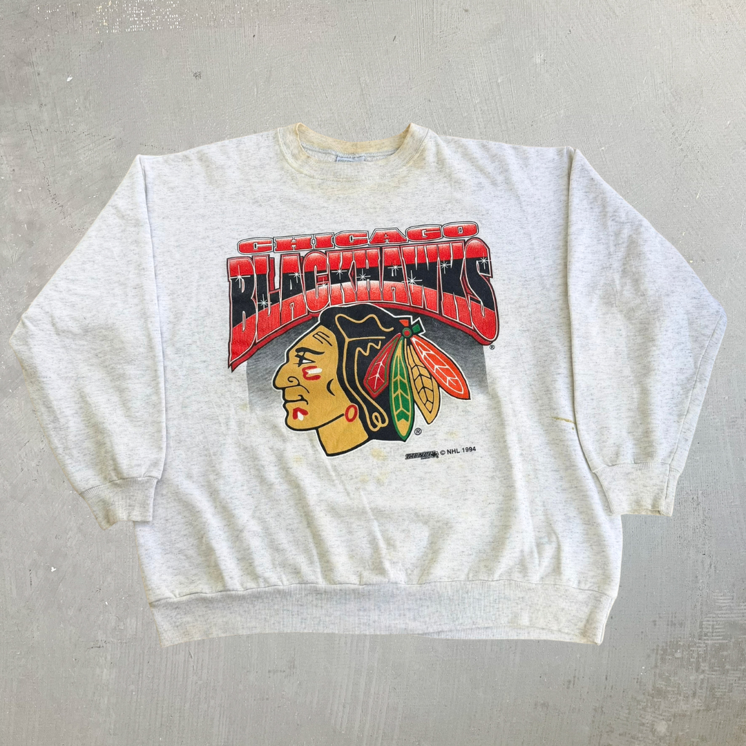 Vintage '94 Chicago Blackhawks NHL Logo Graphic Made In Canada Crewneck - XL