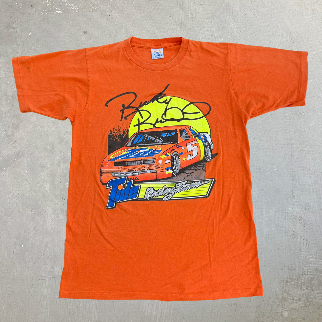 J- Vintage '91 Nascar Ricky Rudd Tide Racing Graphic Made In USA Single Stitch Tee - L (fits M)