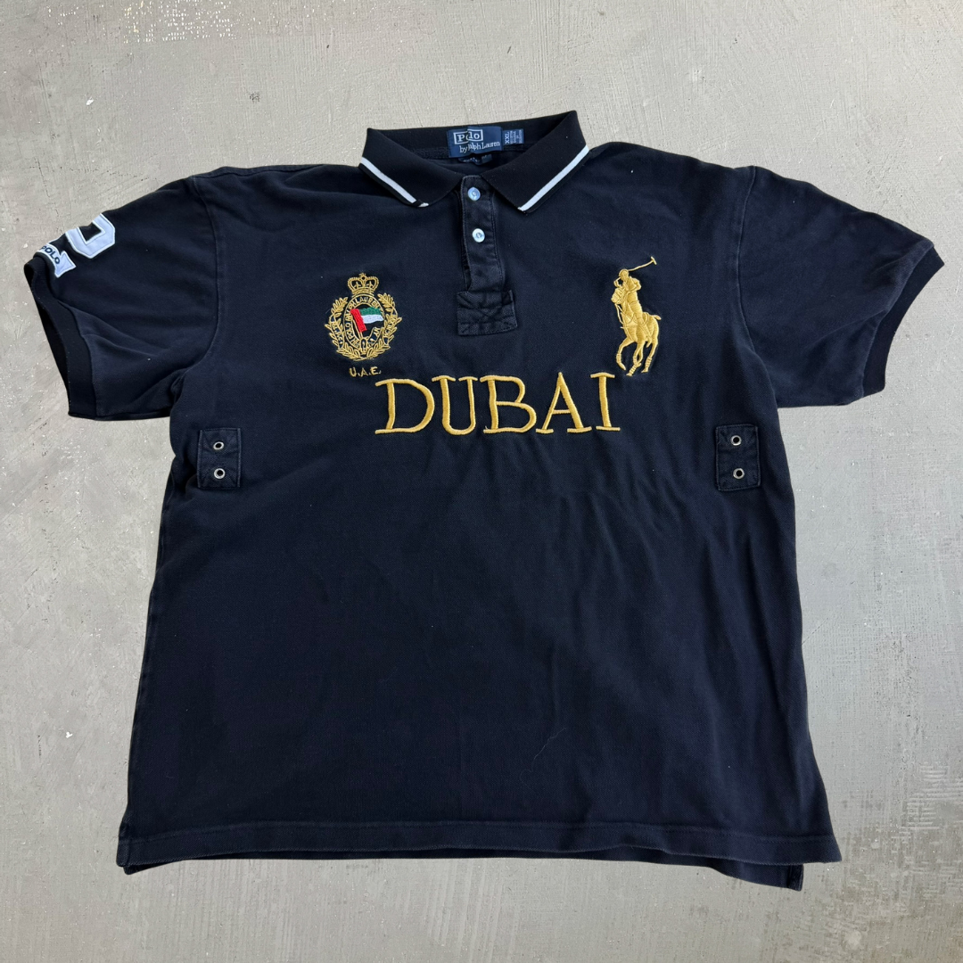 J- Vintage Polo RL Dubai UAE Embroidered Logo & Text Polo Shirt - 2XL (fits L)