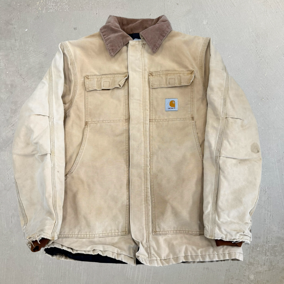 J- Vintage Carhartt Zip Up Collared Beige Workwear Jacket - XL