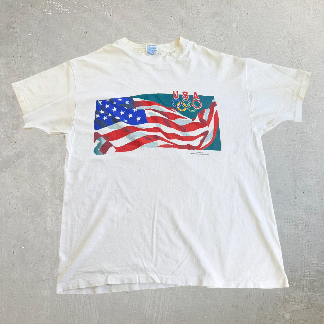 J- Vintage USA Olympic Committee Flag Graphic Made In USA Single Stitch Tee - XL