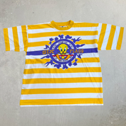 J- Vintage '95 Looney Tunes Six Flags Tweety Bird Graphic Made In USA Striped Tee - S/M
