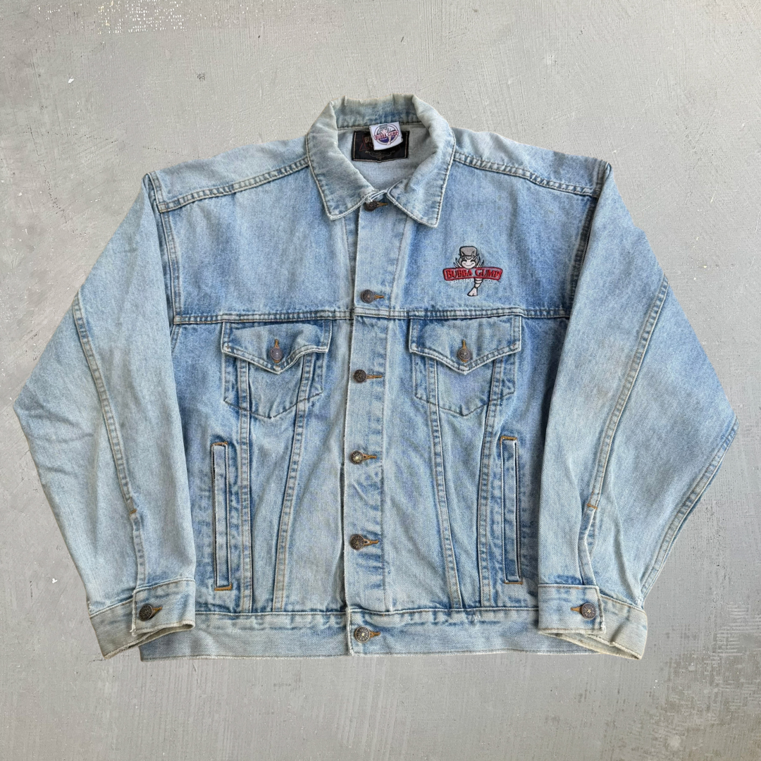 Vintage '96 Forrest Gump Bubba Gump Shrimp Co. Embroidered Logo Denim Jacket - L
