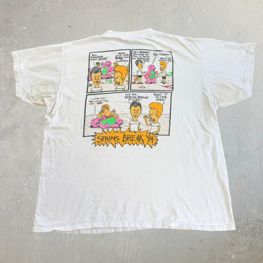 J- Vintage '94 The Adventures Of Beavis & Butthead Daytona Spring Break Graphic Single Stitch Tee - XL