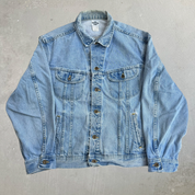 Vintage 90s Lee Dungarees Cant Bust Em Made In USA Trucker Denim Jacket - 2XL