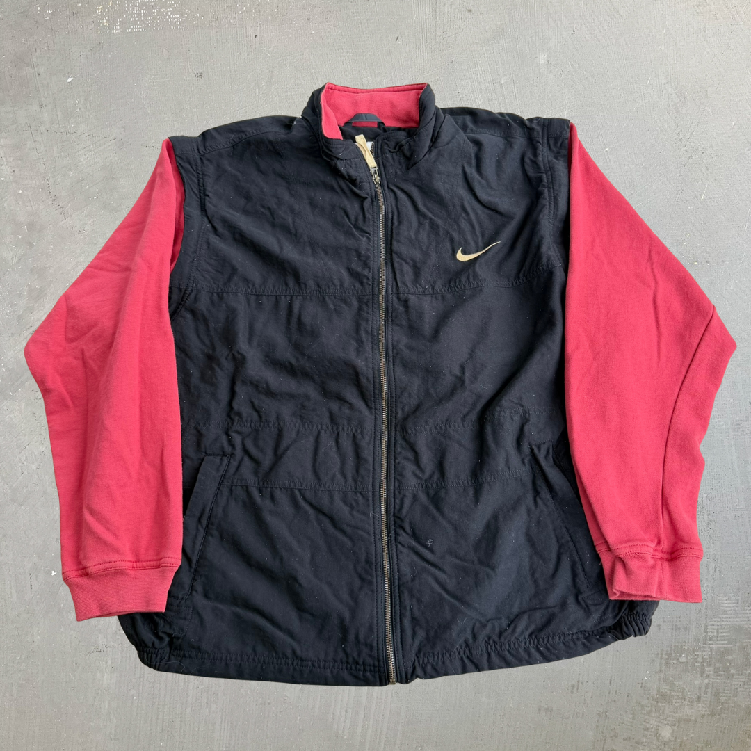 J- Vintage '90s Nike Embroidered Swoosh & Logo Removable Sleeves Zip up Lightweight Jacket - L