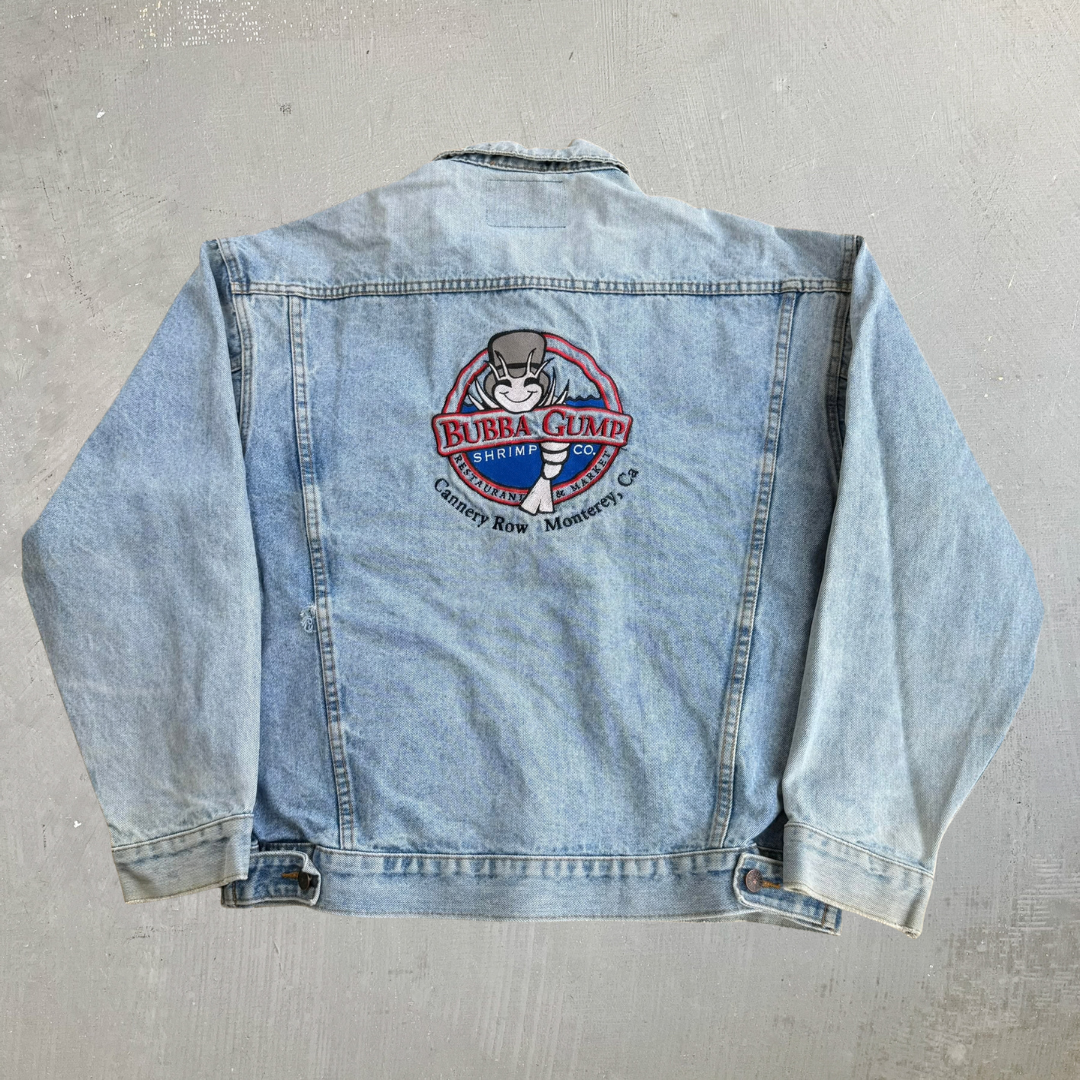 Vintage '96 Forrest Gump Bubba Gump Shrimp Co. Embroidered Logo Denim Jacket - L