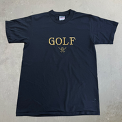 J- Vintage Golf Embroidered Text & Graphic Made In USA Single Stitch Tee - L