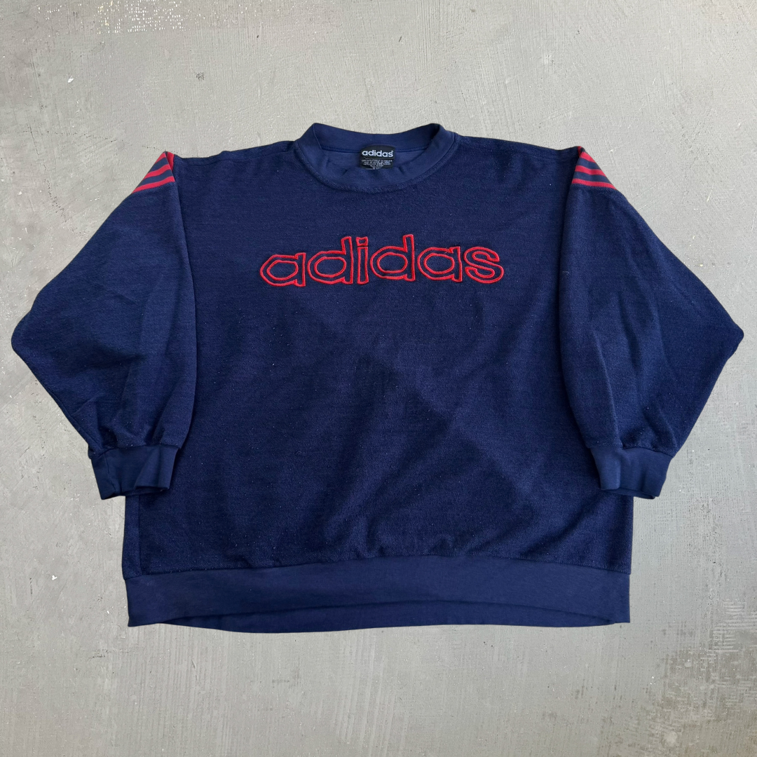 Vintage 90s Adidas Embroidered Text Graphic Crewneck - XL