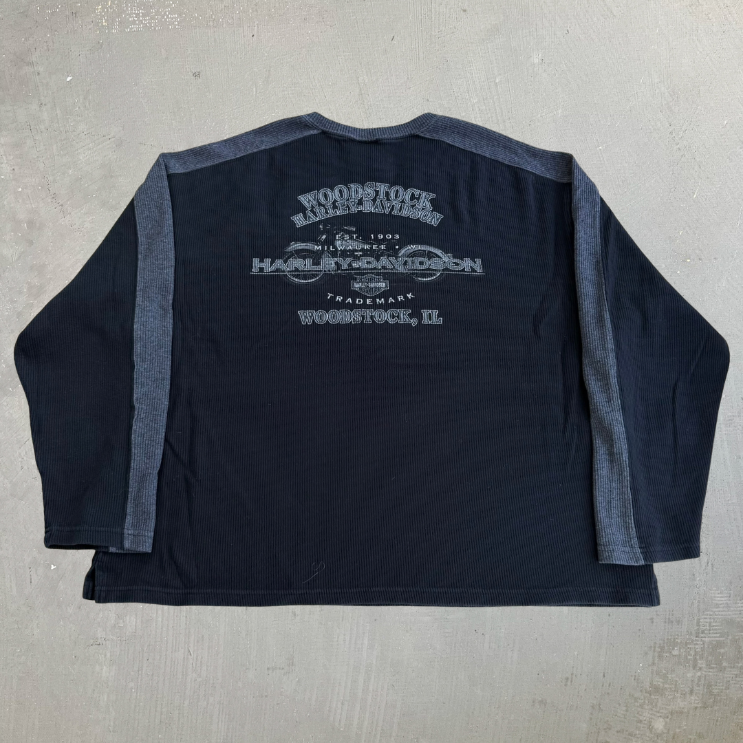 Vintage '03 Harley Davidson Woodstock Illinois Made In USA Thermal Long Sleeve Tee - 2XL
