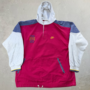 J- Vintage Nike Embroidered Text & Swoosh Henley Hoodie - M