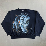 J- Vintage '93 White River Canada Wolf Graphic Made In USA Crewneck - M
