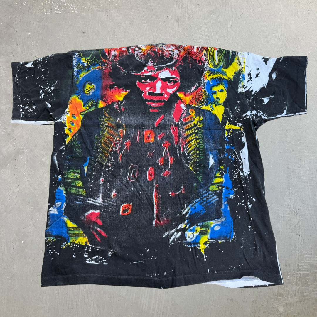 J- Vintage Jimi Hendrix All Over Print Graphic Single Stitch Tee - XL