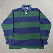 J- Vintage Barbarian Rugbywear Navy/Green Long Sleeve Rugby Shirt - M