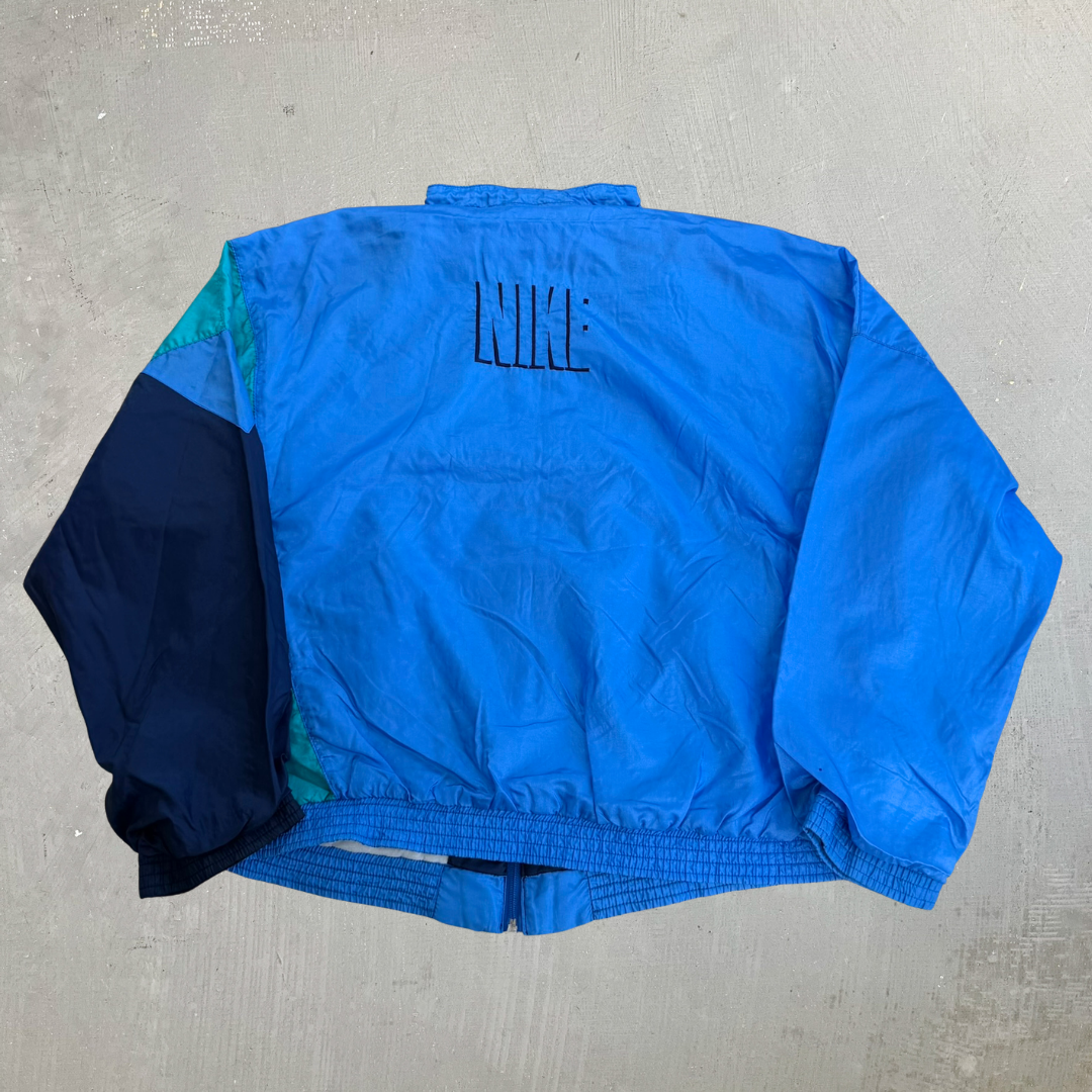 J- Vintage 90s Nike Embroidered Swoosh & Text Light Blue Zip Up Lightweight Jacket - L