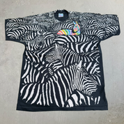 J- Vintage '93 Liquid Blue Zebras All Over Print Graphic Made In USA Single Stitch Tee - XL