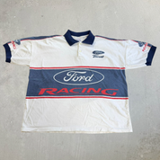 J- Vintage 90s Ford Taurus Racing Graphic & Text Made In USA Polo Shirt - XL
