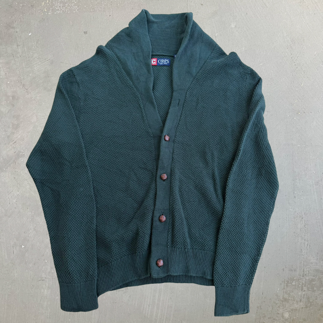 J- Vintage Chaps RL Dark Green Cardigan Knit Sweater - L