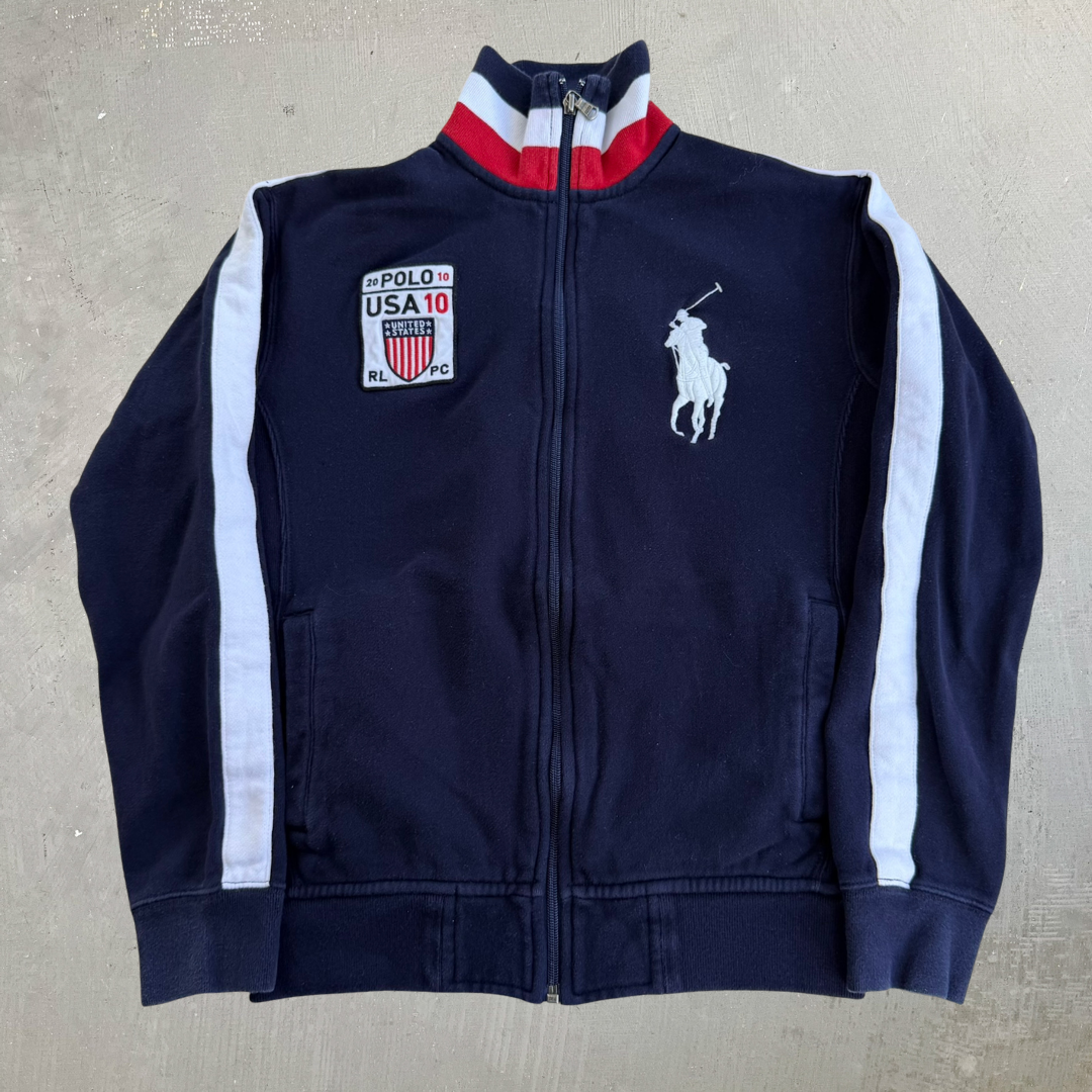 J- Vintage '10 Ralph Lauren Polo Club Embroidered Logo Zip Up Track Jacket - S