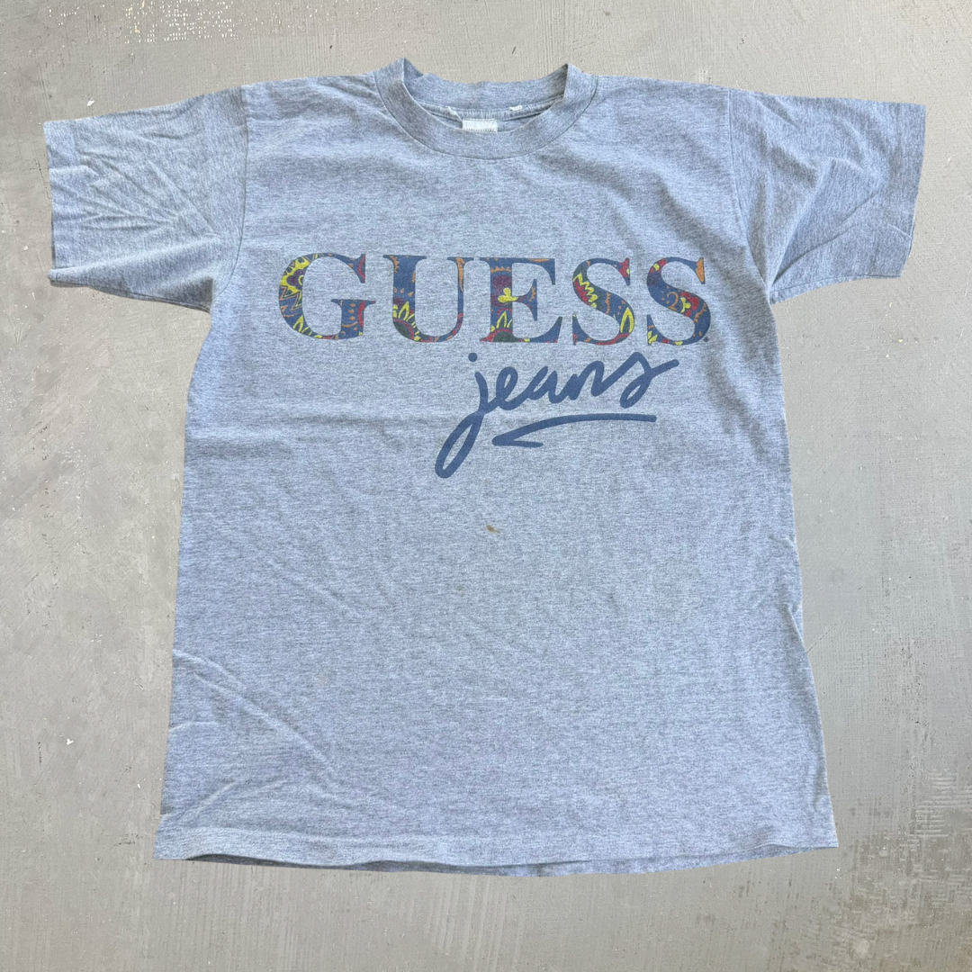 J- Vintage Guess Jeans Text Graphic Made In USA Tee - S