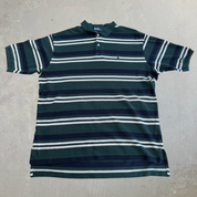 J- Vintage Polo RL Embroidered Logo Striped Forest Green Polo Shirt - 2XL