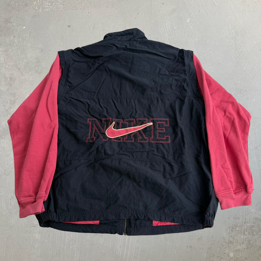 J- Vintage '90s Nike Embroidered Swoosh & Logo Removable Sleeves Zip up Lightweight Jacket - L