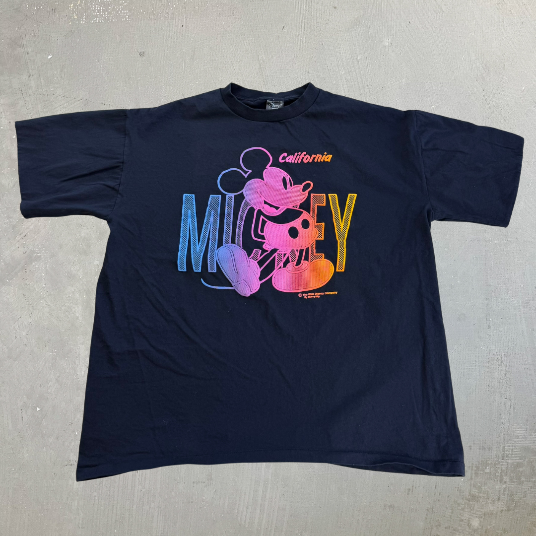J- Vintage Walt Disney Mickey Mouse California Text & Graphic Made In USA Single Stitch Tee - XL