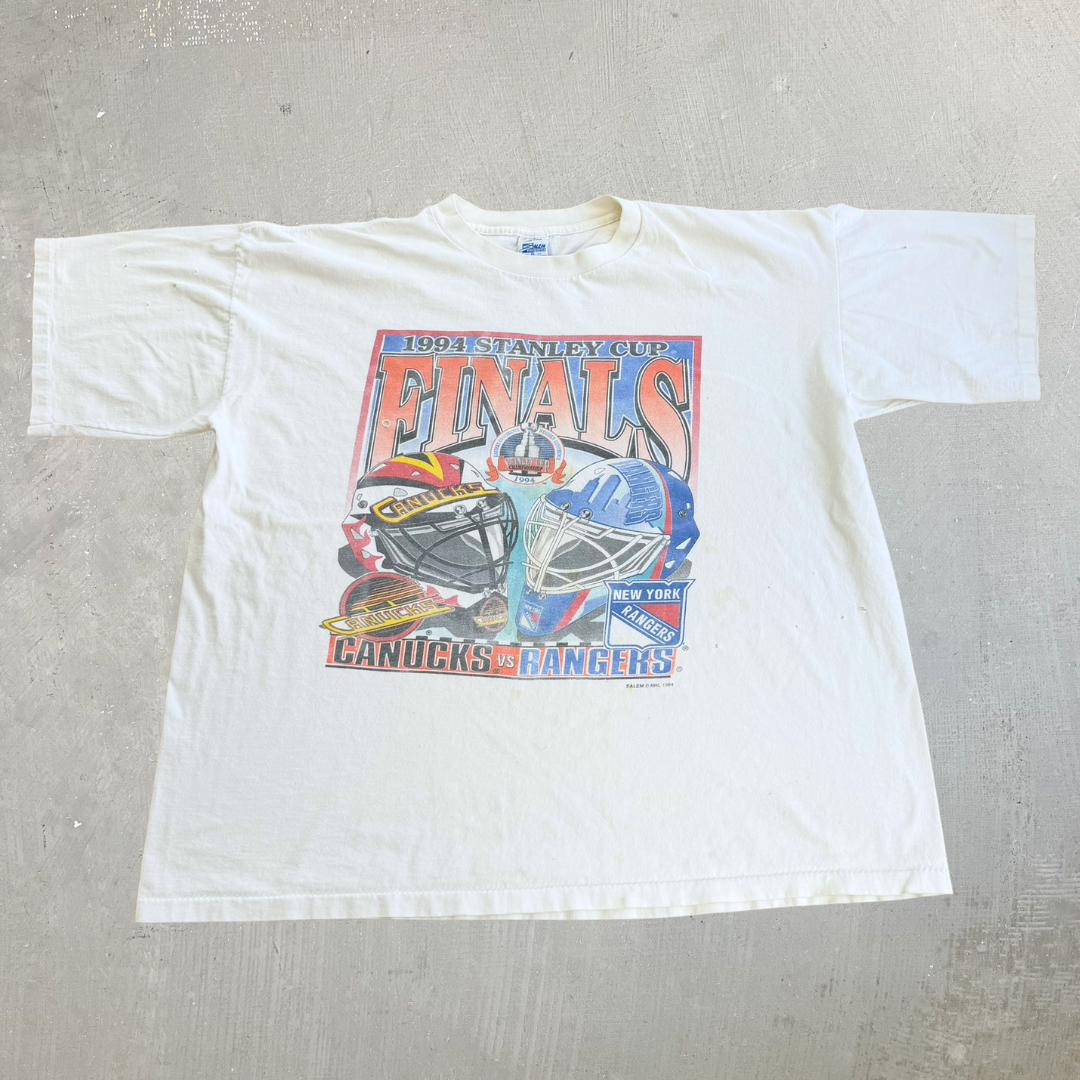 J- Vintage '94 NHL Stanley Cup Finals Canucks Vs Rangers Graphic Single Stitch Tee - XL