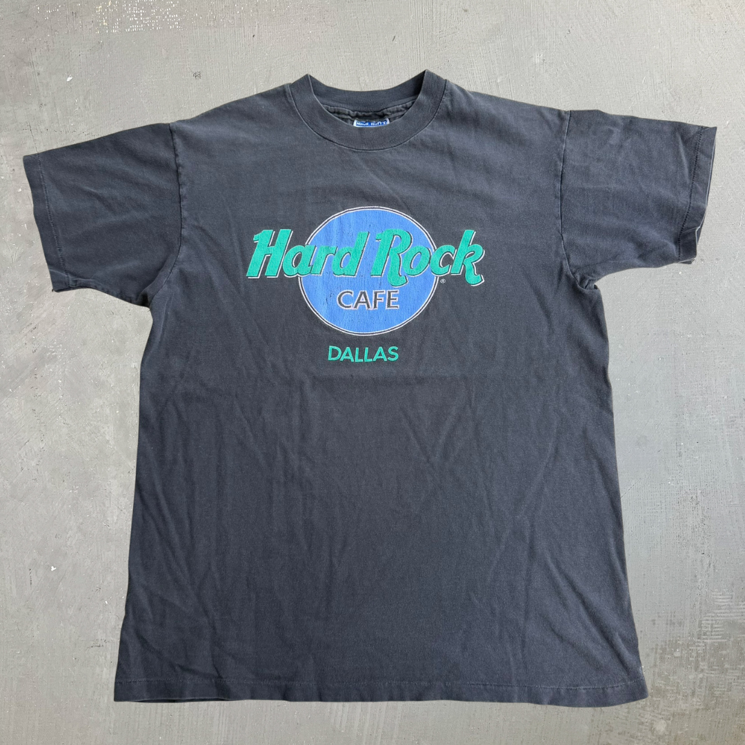 J- Vintage Hard Rock Cafe Dallas Logo Made In USA Single Stitch Hanes Tag Tee - L