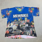 J- Vintage Milwaukee Cityscape All Over Print Single Stitch Tee - XL