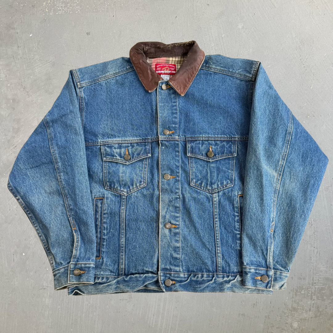 Vintage 90s Marlboro Country Store Flannel Lined Trucker Denim Jacket - M